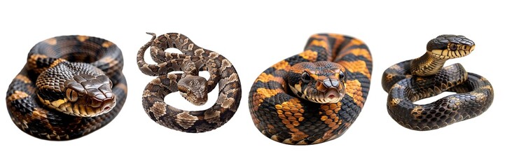 Fototapeta premium Collection of snake isolated on transparent background. Generated AI