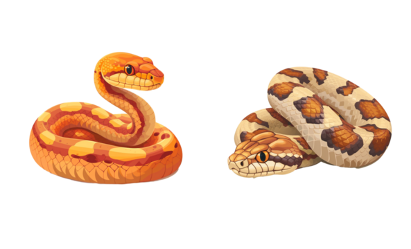 Collection of cute snake in flat style isolated on transparent background. Generated AI