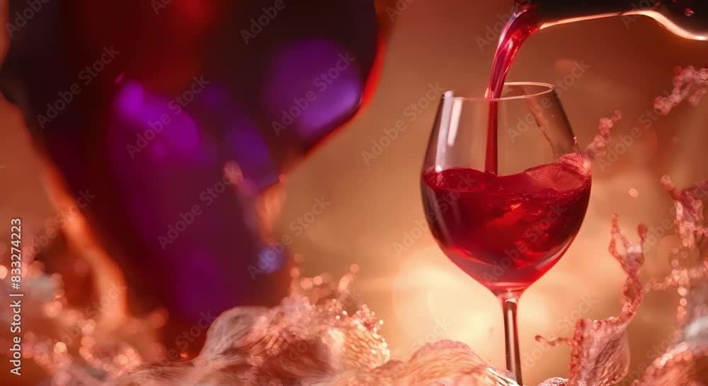 Poster creating a d rendering of red wine being poured into a glass. concept 3d rendering, red wine, pourin