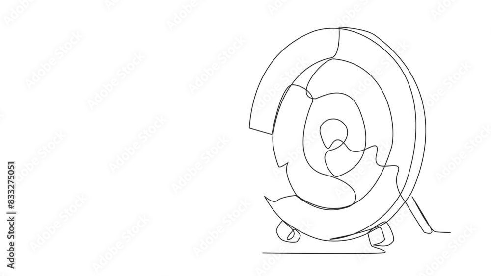 Poster animation of single continuous line drawing astronaut climbs arrow board target with rope. struggle 