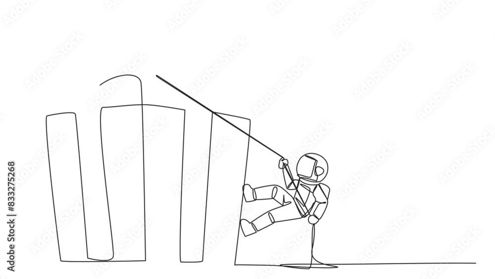 Aufkleber self drawing animation of continuous one line drawing astronaut climbing gift box with rope. struggl
