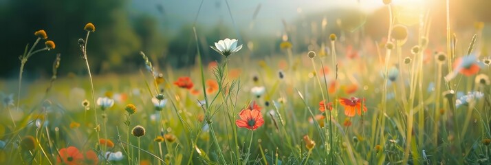 Beautiful wildflowers on a green meadow