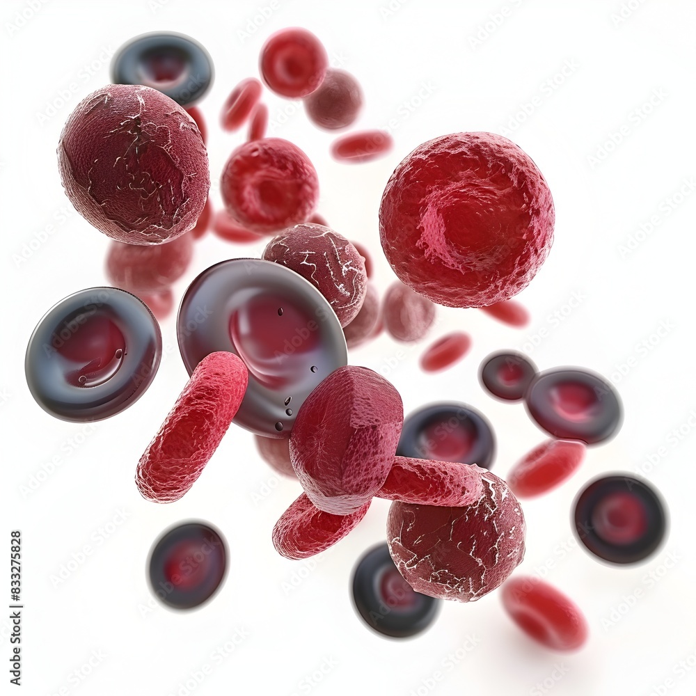 Poster d rendering of red cells and platelets on white background