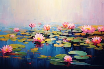 Simple lotus pond painting outdoors flower.