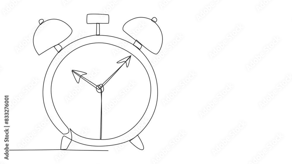 Poster self drawing animation of single continuous line drawing young astronaut climbing alarm clock with r