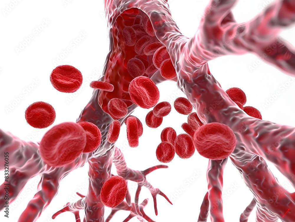 Poster d rendering of red cells in lung capillaries