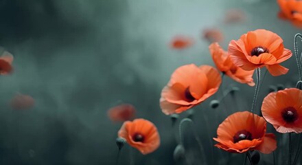 Anzac Day tribute with poppies on a black background digital design. Concept Anzac Day Tribute, Poppies, Black Background, Digital Design