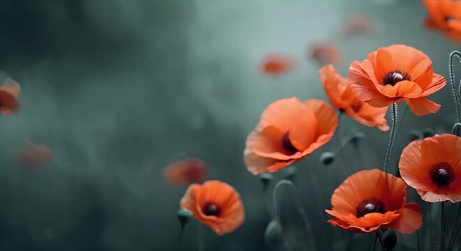 Anzac Day tribute with poppies on a black background digital design. Concept Anzac Day Tribute, Poppies, Black Background, Digital Design