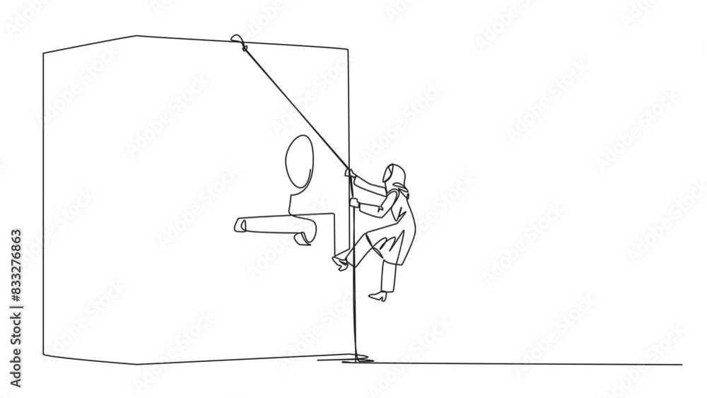 Poster self drawing animation of single continuous line drawing arabian businesswoman climbs safe deposit b
