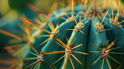 Obraz premium Closeup of spines on cactus, background cactus with spines 