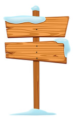 Winter rural signboard template. Cartoon snowed wood