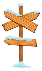 Snowed signboard with arrow planks. Cartoon signpost template