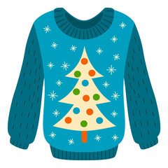 Ugly christmas sweater with pine tree color icon