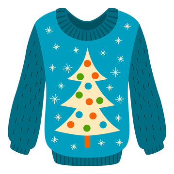 Ugly christmas sweater with pine tree color icon