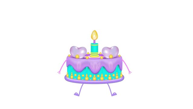 A birthday cake with icing, candles and hearts is running for a birthday.