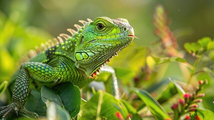 Obraz premium A reptile is consuming vegetation in an open area