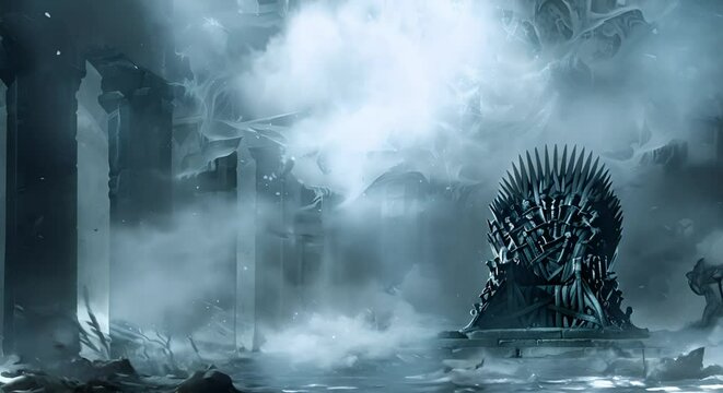 Medieval fantasy setting with ancient iron throne adds intrigue and mystery. Concept Fantasy Photoshoot, Medieval Setting, Iron Throne, Intrigue, Mystery