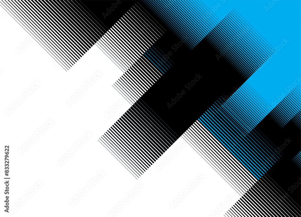 Poster striped vector black to white gradient from abstract pixels with a blue stripe. diagonal vector back
