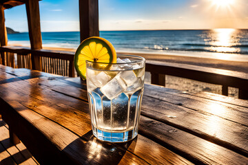The cold lemonade of the beach bar, the background of the tropical ocean,
Summer Beach Background...