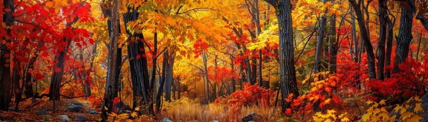 Vibrant Autumn Birch Forest with Colorful Leaves
