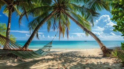 Tropical Beach Hammock Under Palm Trees