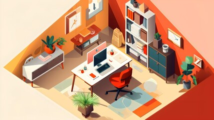 Naklejka premium Modern Home Office with Bright Decor
