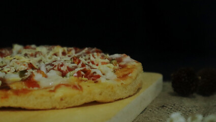 Photo of pizza on a cutting board, Fast food product photography