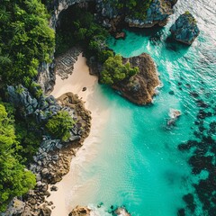 Aerial View of Tropical Beach with Turquoise Waters