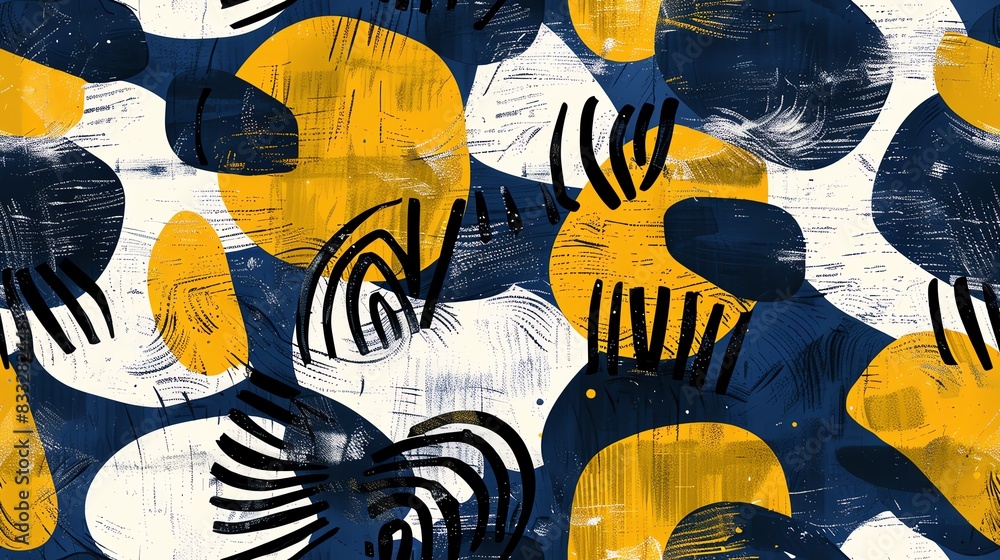 Poster seamless pattern of block print abstract shapes and textures, showcasing a creative and contemporary