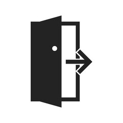 Isolated pictogram of exit sign, with arrow and opened door illustration