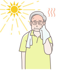暑さで熱中症になったシニア男性のイラスト