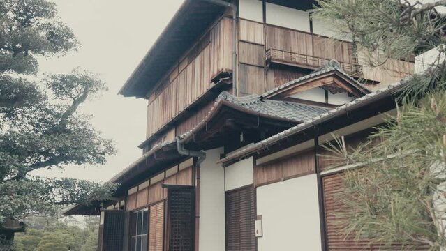 Exterior Of Honmaru Palace At Nijo Castle In Kyoto, Japan. tilt-up shot
