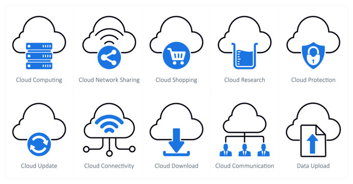 A set of 10 seo icons as cloud computing, cloud network sharing, cloud shopping