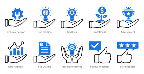 A set of 10 seo icons as technical support, find solution, find idea