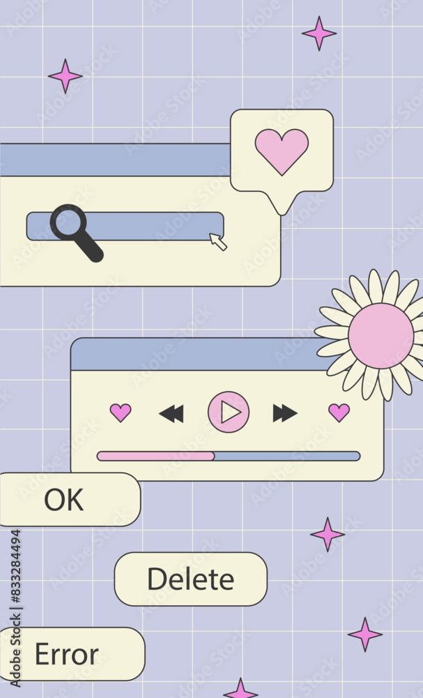 Poster cute nostalgic 90s retro vaporwave post and story template. social media stories and posts with old 