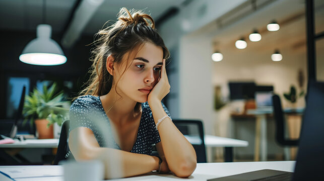 Beautiful woman in tention in office