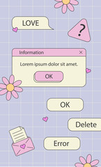 Aesthetic 90s retro vaporwave post and story template. Social media stories and posts with old nostalgic computer aesthetic ui elements vector 