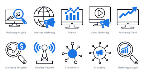 A set of 10 seo icons as marketing analysis, internet marketing, analysis