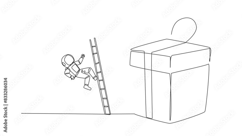 Poster self drawing animation of single continuous line drawing the astronaut kicks opponent who is climbin