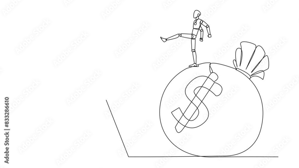 Aufkleber self drawing animation of single continuous line drawing smart robot kicks opponent who is climbing 