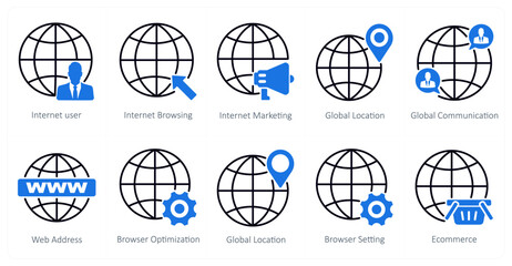 A set of 10 seo icons as internet user, internet browsing, internet marketing