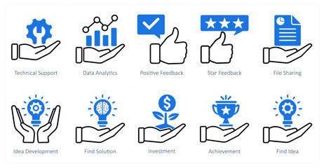 A set of 10 seo icons as technical support, data analytics, positive feedback