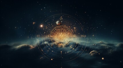 Obraz premium Mystical cosmic design with celestial bodies and astrological symbols