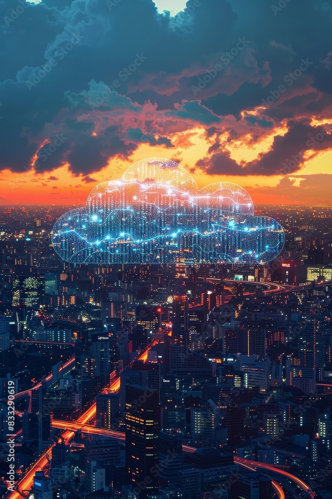 Poster technology concept : cloud technology concept global network of metaverse systems exchange of inform