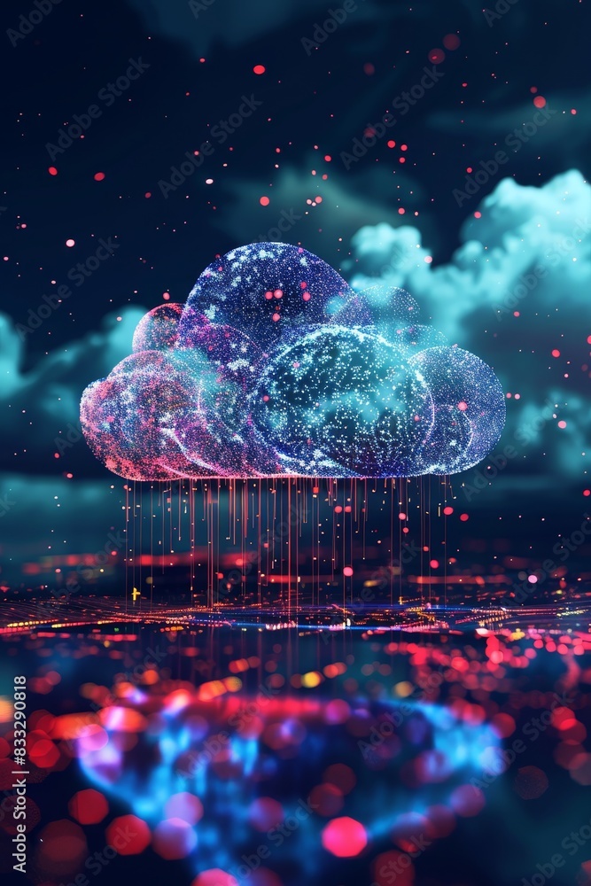 Poster technology concept : cloud technology concept global network of metaverse systems exchange of inform