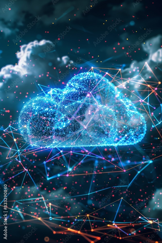 Poster technology concept : cloud technology concept global network of metaverse systems exchange of inform