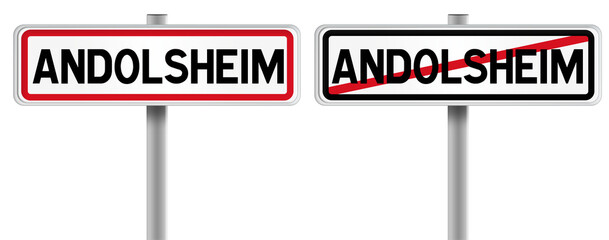 Panneau de ANDOLSHEIM à l'Entrée et à la Sortie - Fond Transparent ou Blanc Disponible