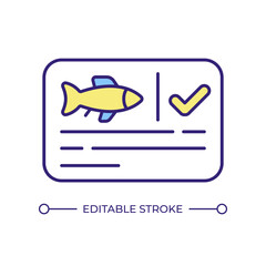 Fishing license RGB color icon. Fisheries management, industry standard. Seafood production control, monitoring. Isolated vector illustration. Simple filled line drawing. Editable stroke