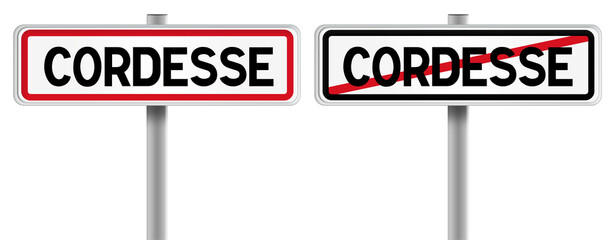 Panneau de CORDESSE à l'Entrée et à la Sortie - Fond Transparent ou Blanc Disponible