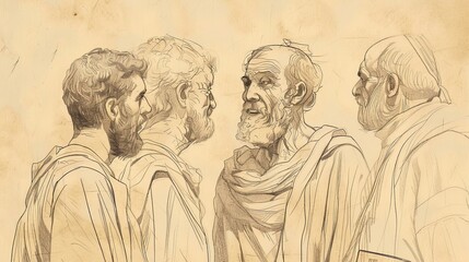 Fototapeta premium Biblical Illustration of James 5: Warning to Rich, Patience in Suffering, Power of Prayer on Beige Background with Copyspace